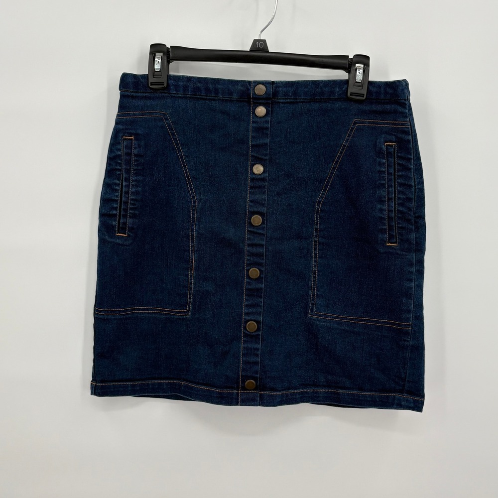 Metaphor Womens Dark Wash Button Front‎ Denim Mini Skirt Size 4 Stretch Blue